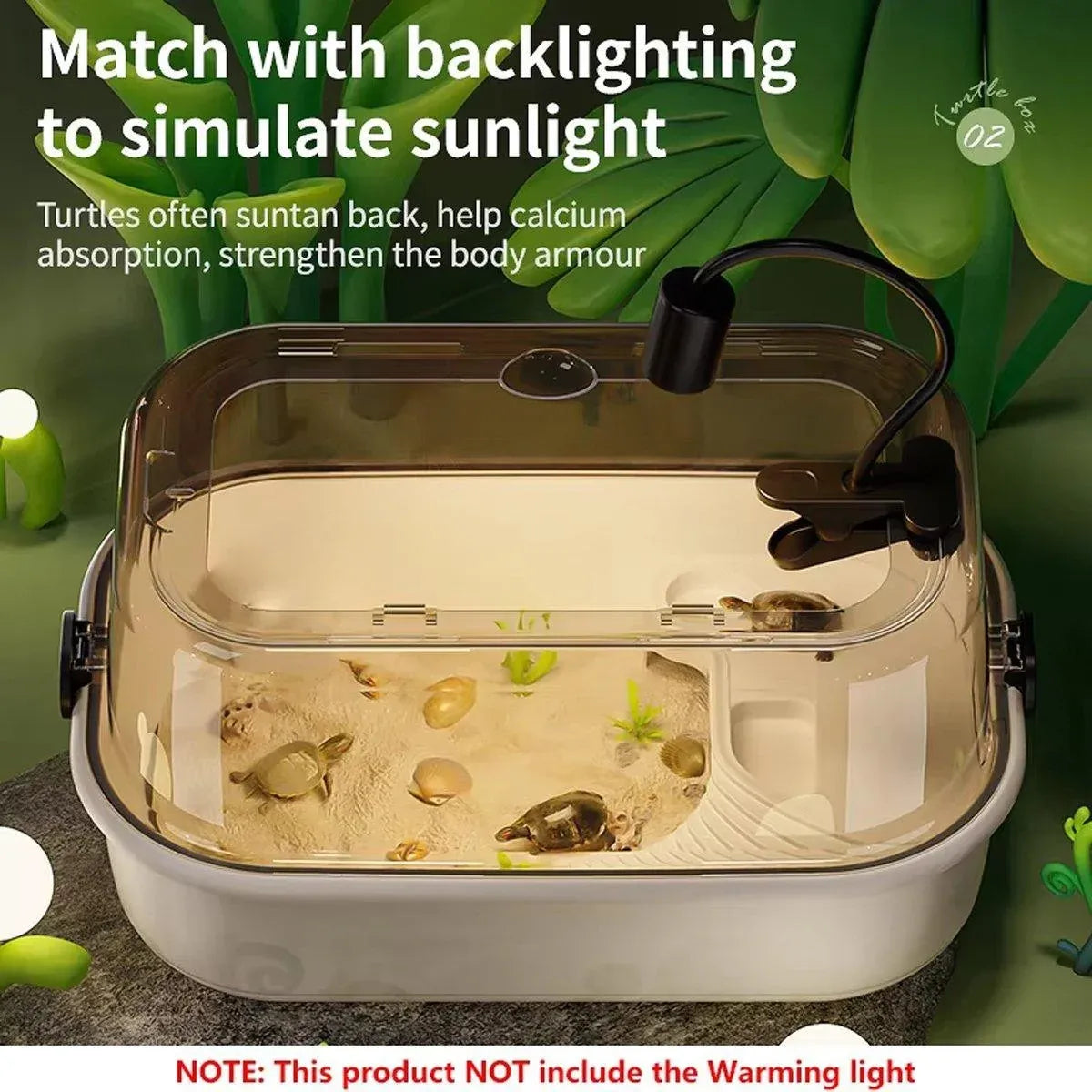 Turtle Tank Home Reptile Habitat Turtle Feeding Box Aquarium Portable Container - Grey