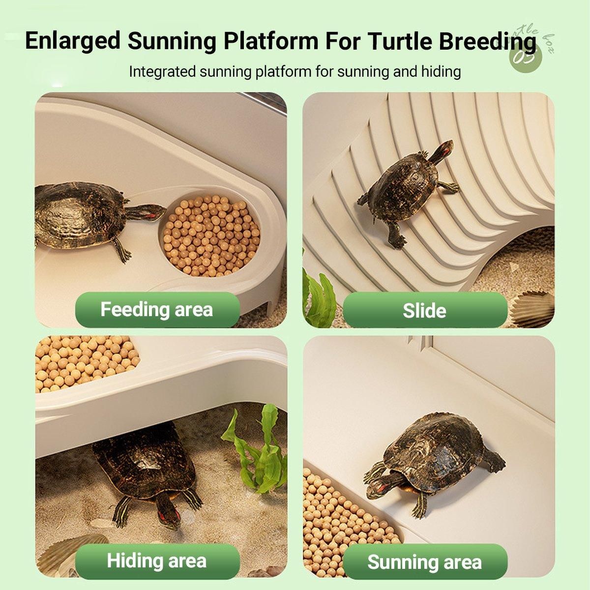 Turtle Tank Home Reptile Habitat Turtle Feeding Box Aquarium Portable Container - Grey