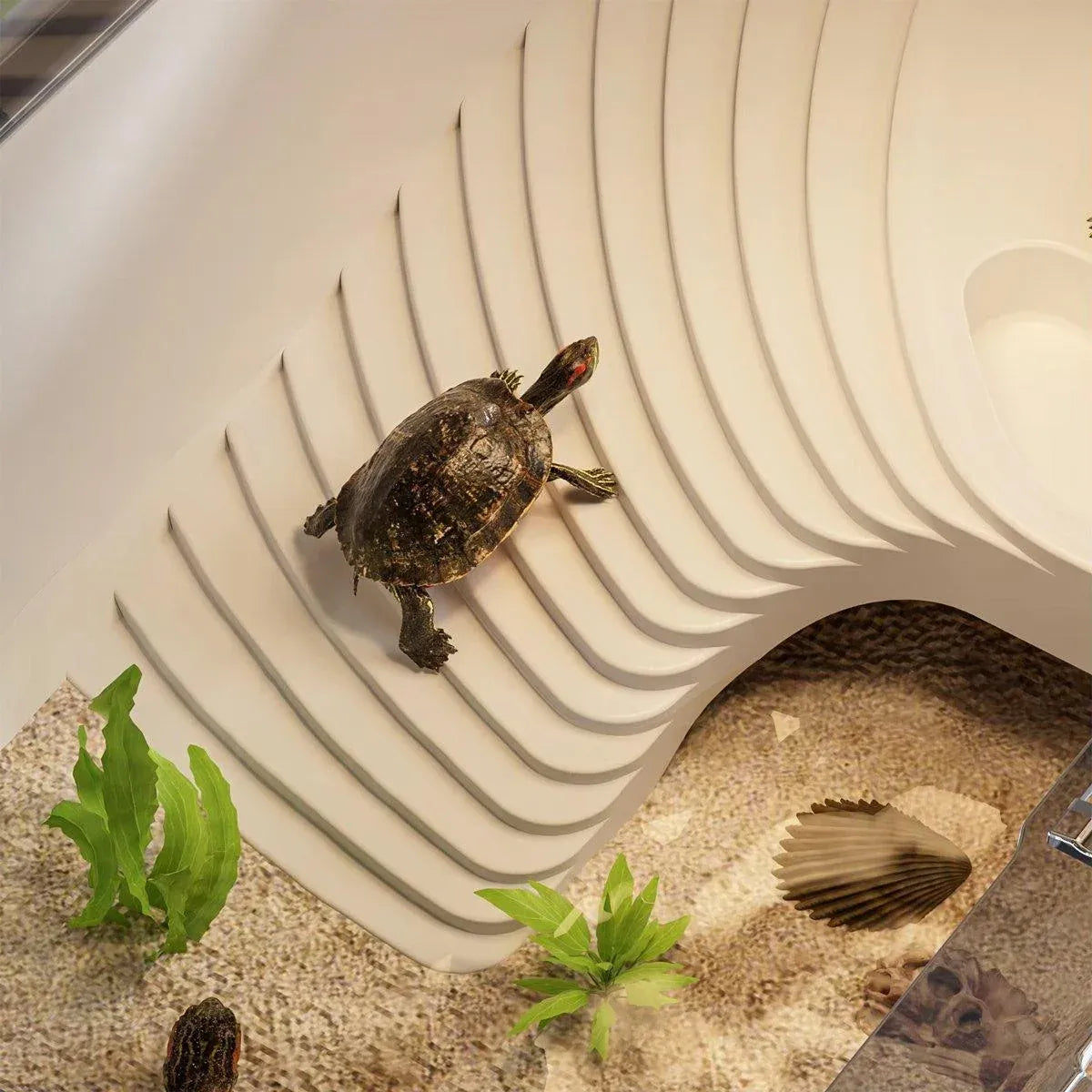 Turtle Tank Home Reptile Habitat Turtle Feeding Box Aquarium Portable Container - Grey