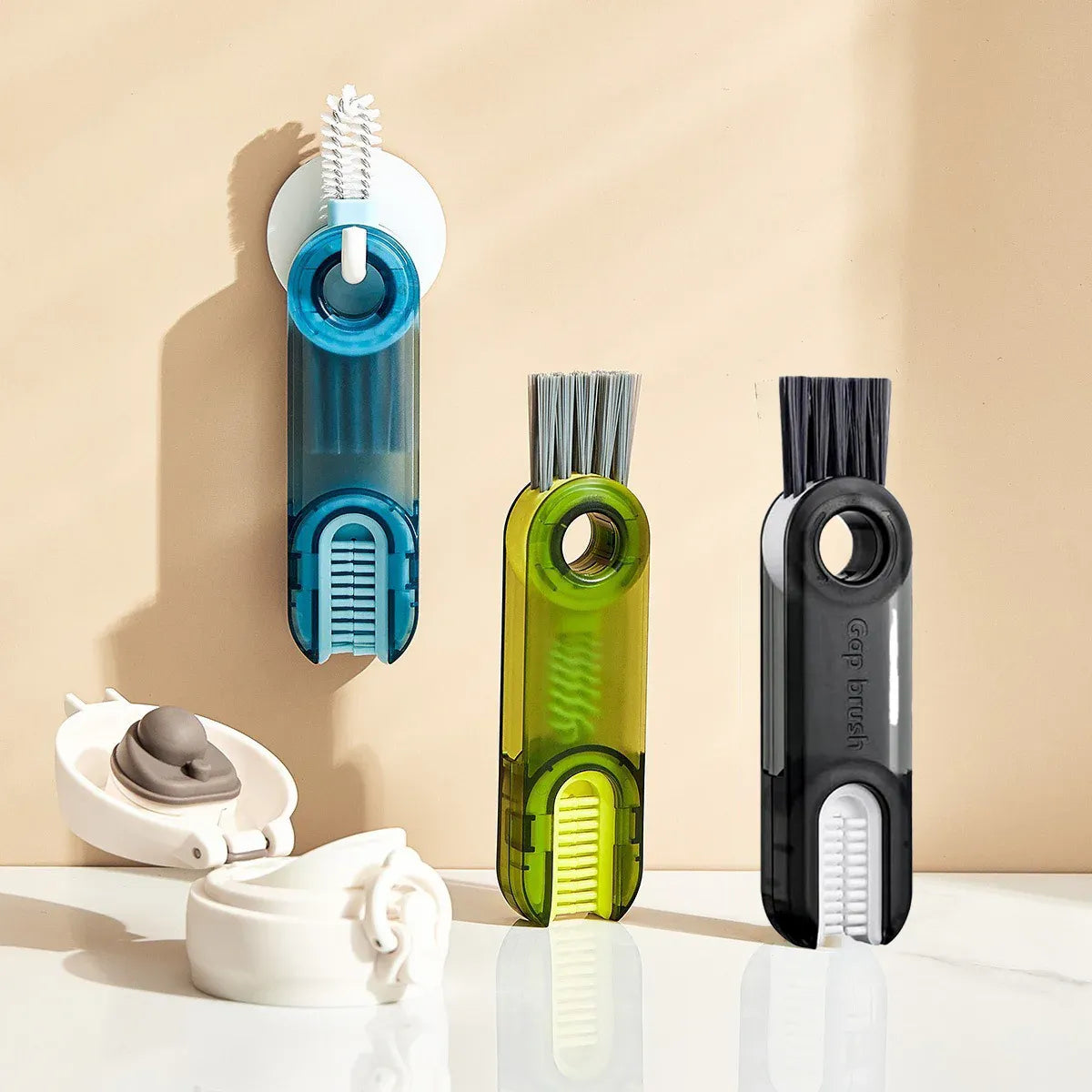 1/2pcs 3-in-1 U Shaped Bottle Thermos Cup Cleaning Brush with Rotating Heads - 2pcs-Grey