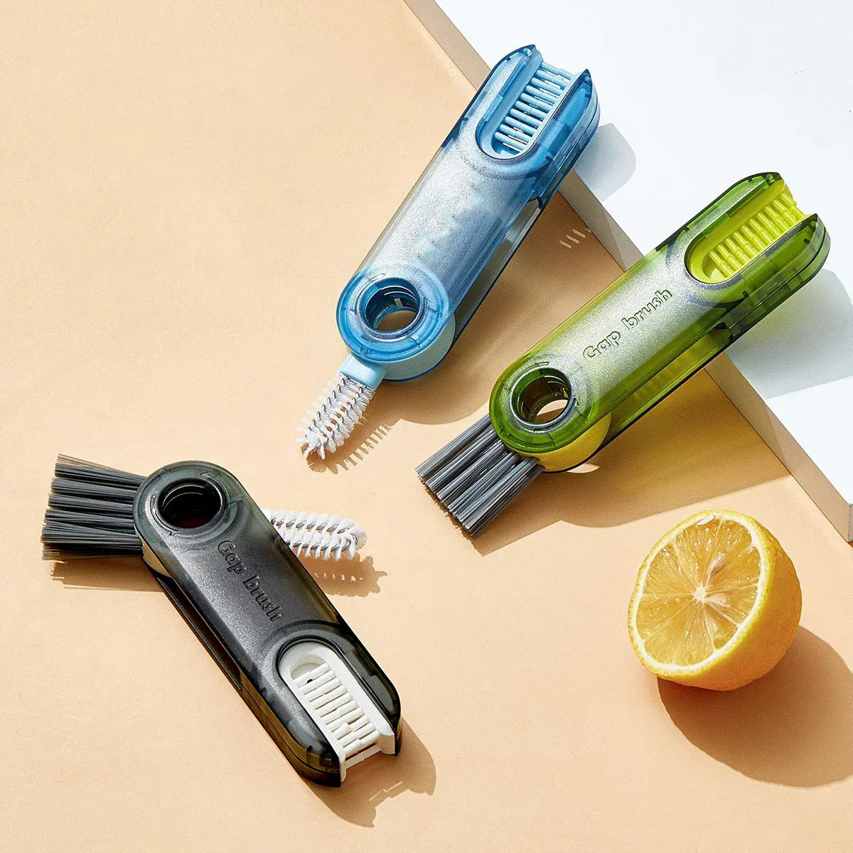 1/2pcs 3-in-1 U Shaped Bottle Thermos Cup Cleaning Brush with Rotating Heads - 2pcs-Grey