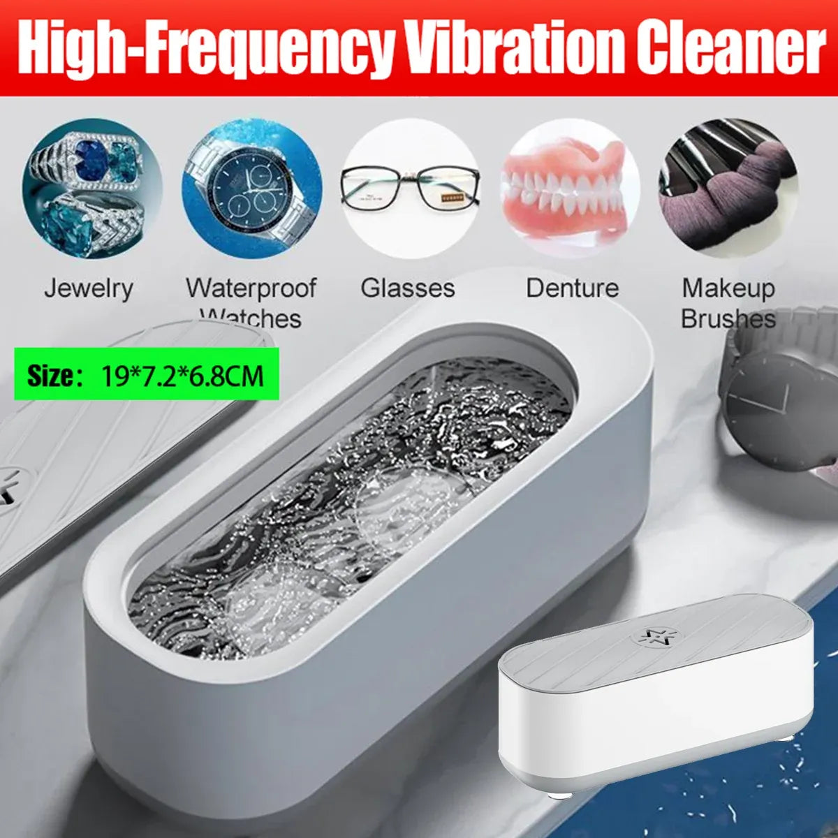 Sonic Wave Jewelry Glasses Watch Cleaner Tank Portable 300ml