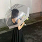Clear Dome Umbrella Wedding Party Transparent Parasol Handle Waterproof Rain - Black