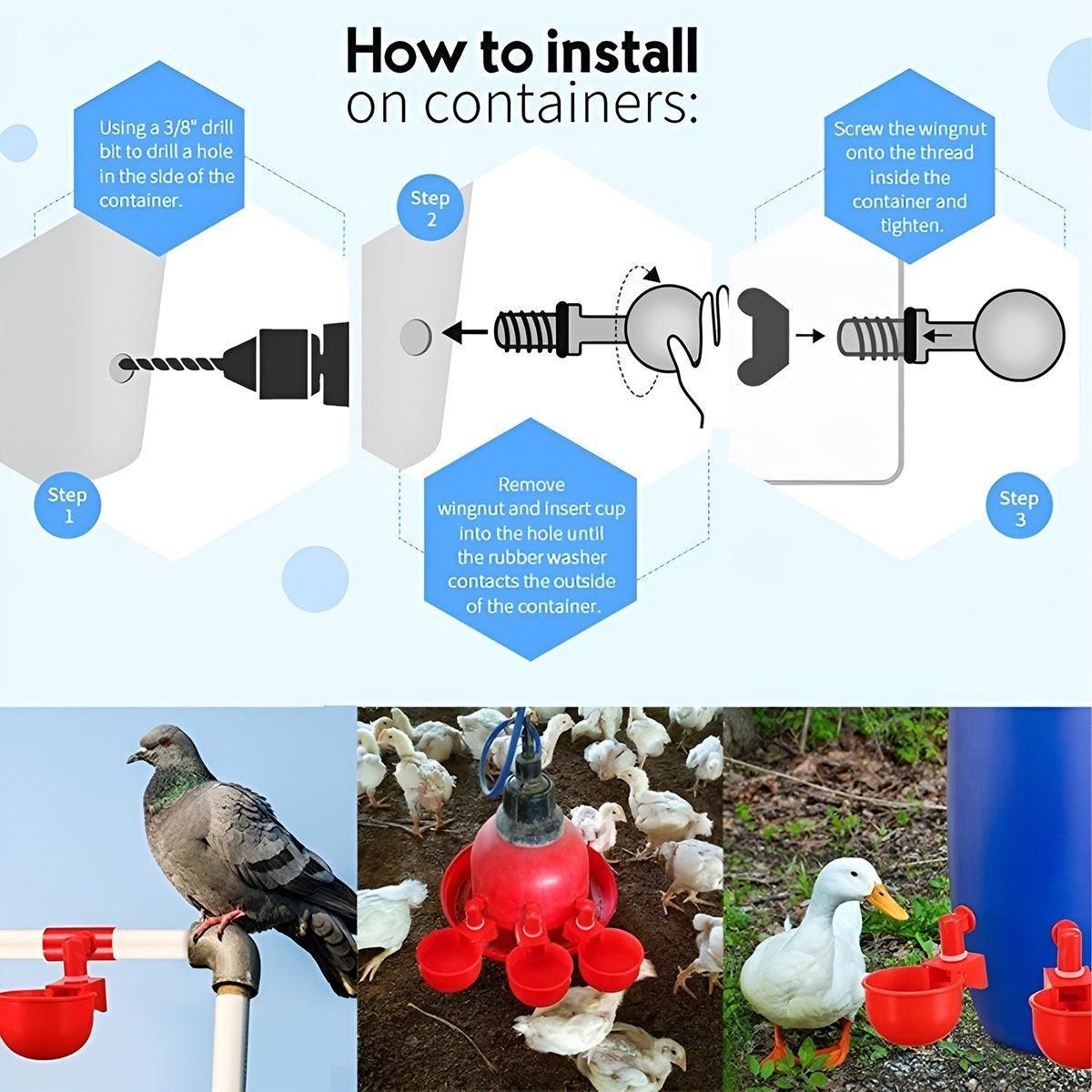 6x Automatic Chicken Water Cup Waterer Poultry Drinking Bowl Feeder Drinker Tool