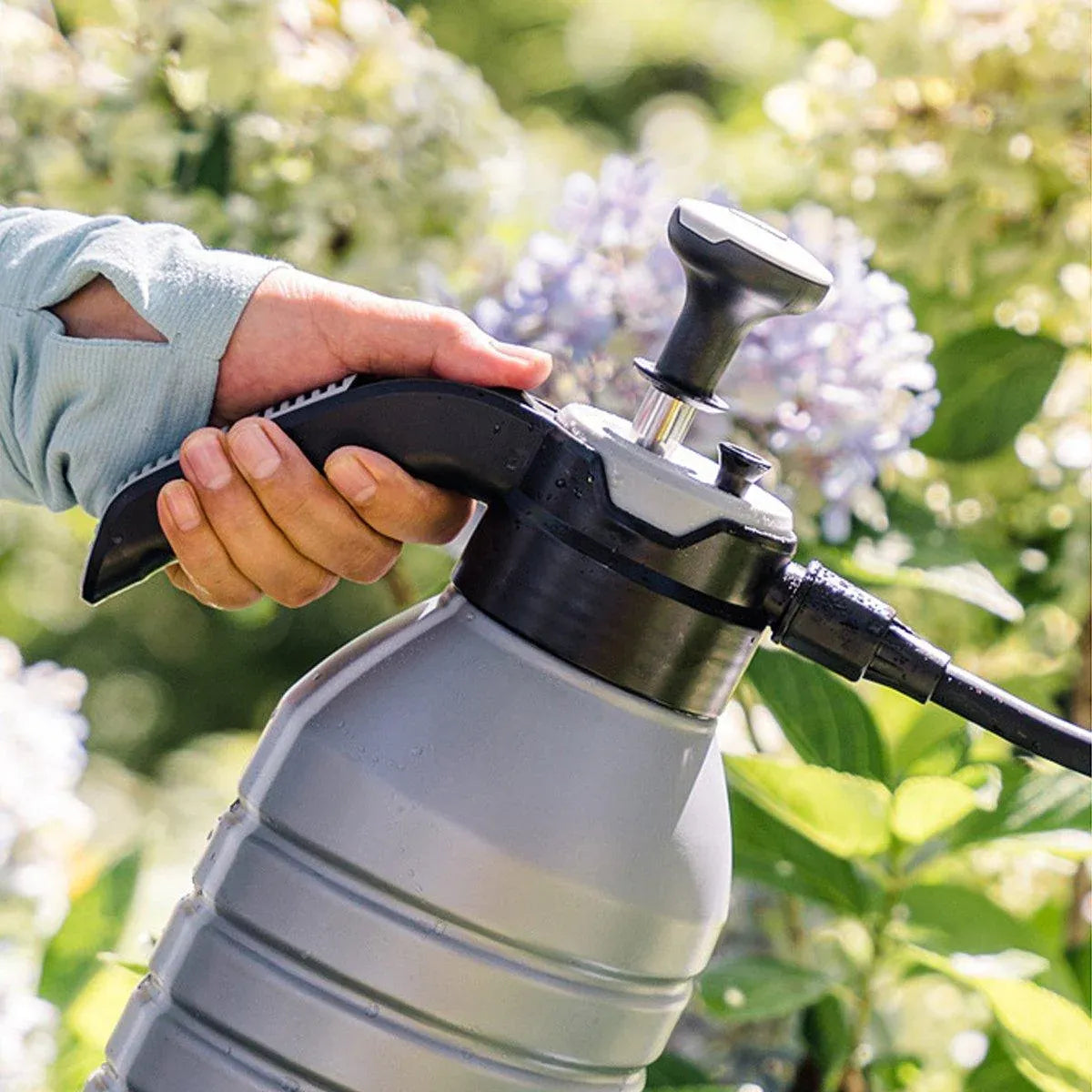 Pressure Pump Spray Bottle 2L Easy Pump Adjustable Nozzle Garden Watering Flower - Grey