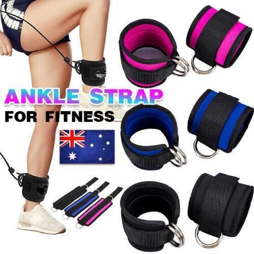 2PCS Weight Lifting Ankle D-Ring Strap Pulley Cable Kickbacks Attachment Gym Leg - Pink