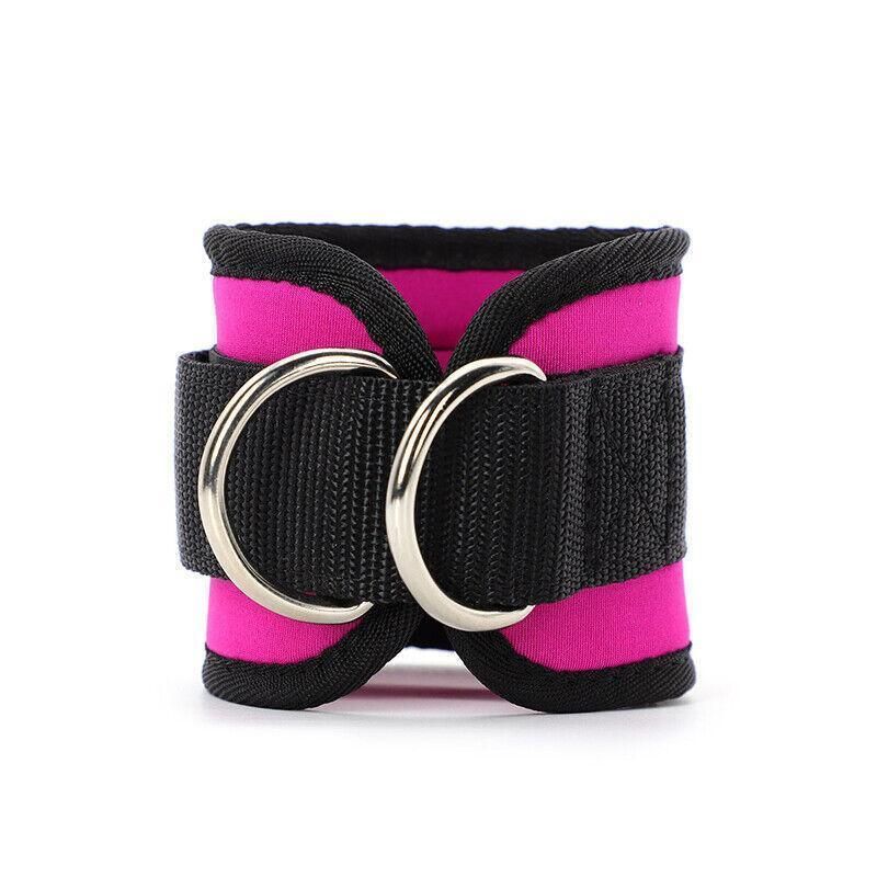 2PCS Weight Lifting Ankle D-Ring Strap Pulley Cable Kickbacks Attachment Gym Leg - Pink
