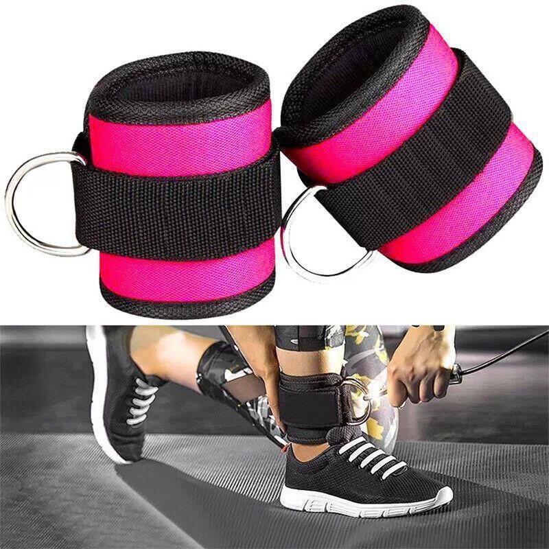 2PCS Weight Lifting Ankle D-Ring Strap Pulley Cable Kickbacks Attachment Gym Leg - Pink