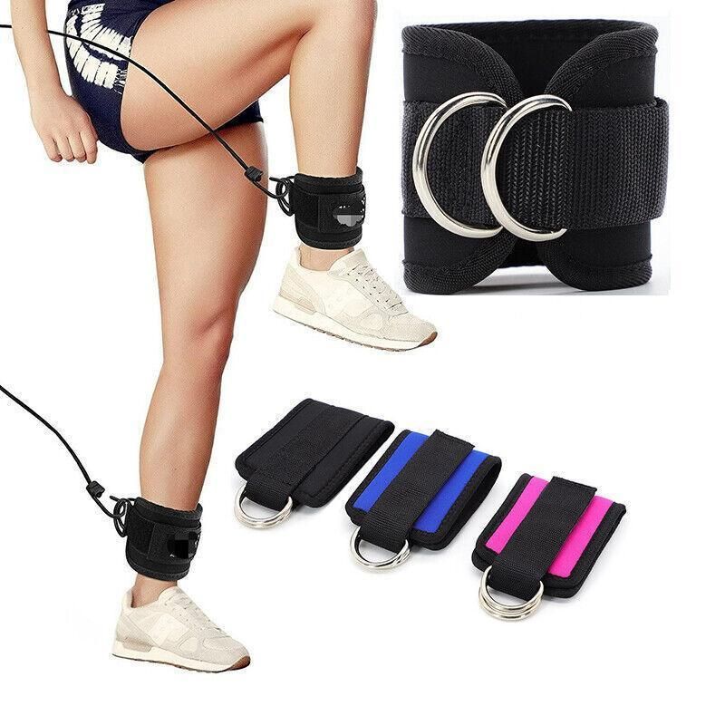 2PCS Weight Lifting Ankle D-Ring Strap Pulley Cable Kickbacks Attachment Gym Leg - Pink