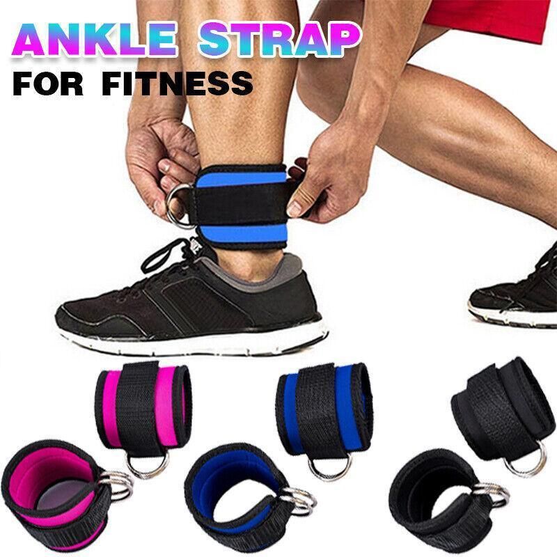 2PCS Weight Lifting Ankle D-Ring Strap Pulley Cable Kickbacks Attachment Gym Leg - Pink