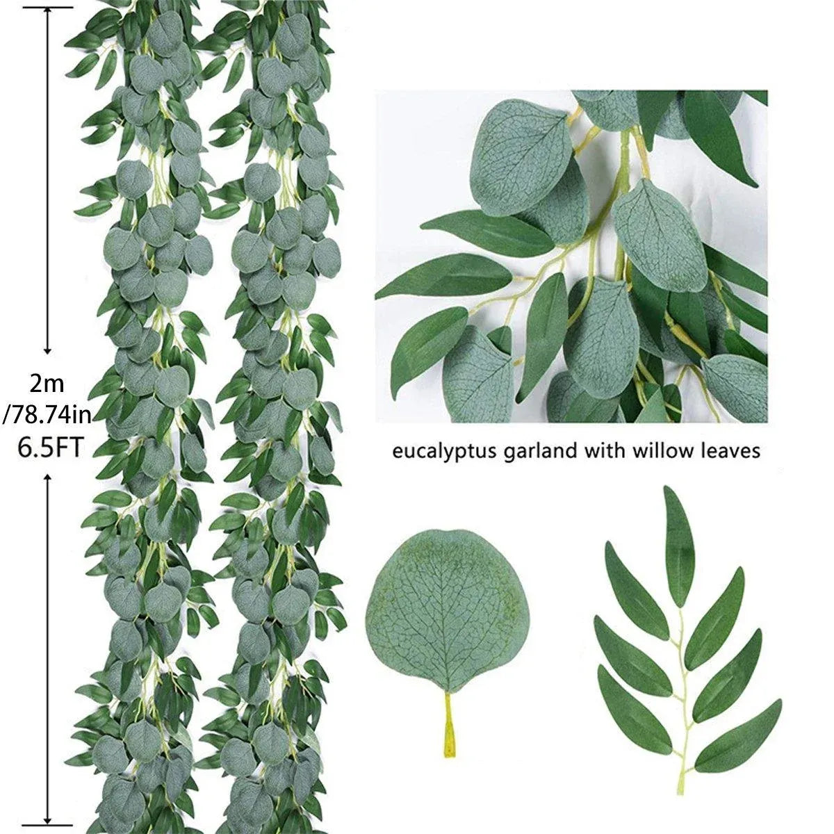 Artificial Eucalyptus Garland 2m Green Vine Fake Plant Home Decoration Rattan