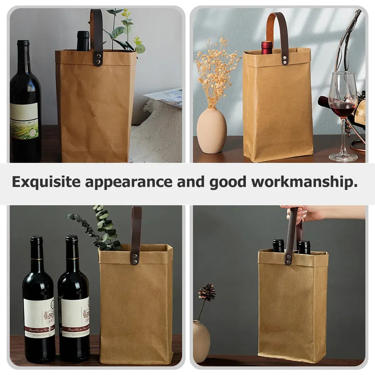 2PCS Kraft Paper Tote Bags with Handles Reusable for Grocery Store Shop Use - Kraft