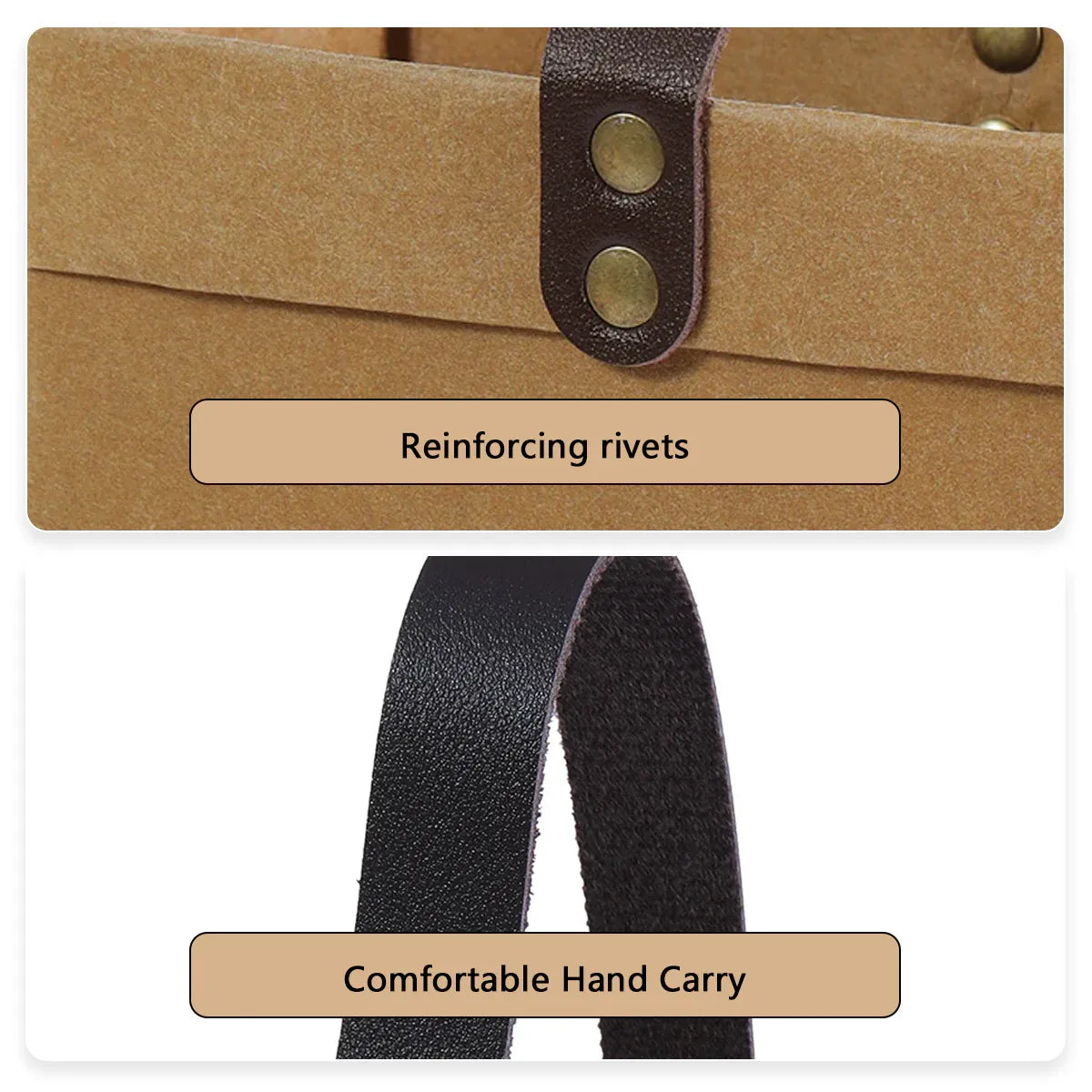 2PCS Kraft Paper Tote Bags with Handles Reusable for Grocery Store Shop Use - Kraft