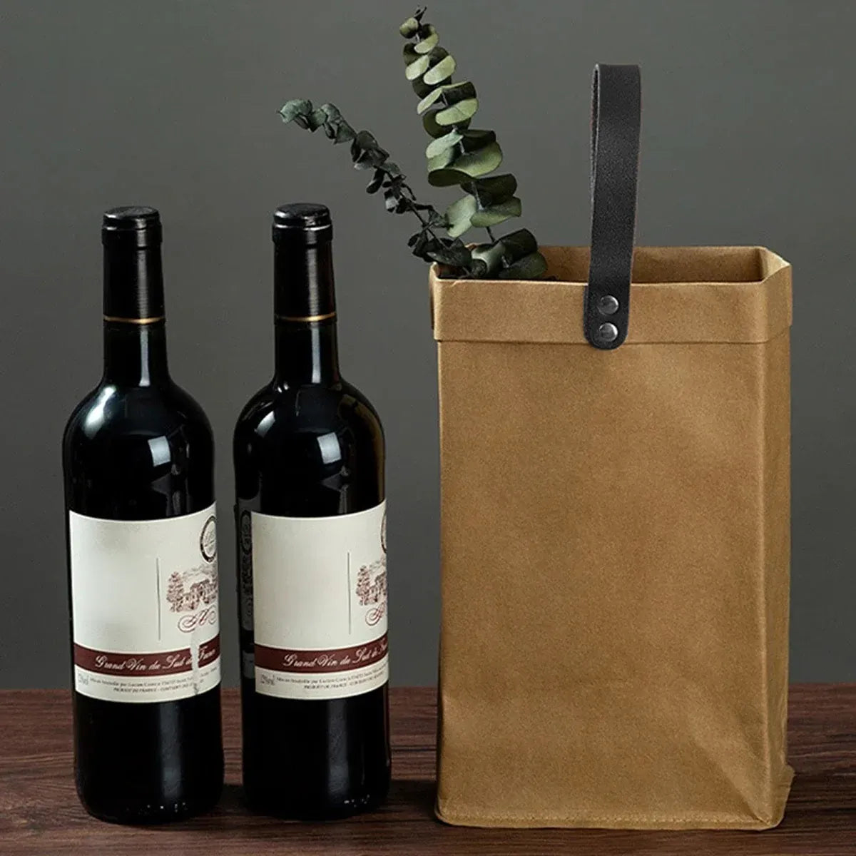 2PCS Kraft Paper Tote Bags with Handles Reusable for Grocery Store Shop Use - Kraft