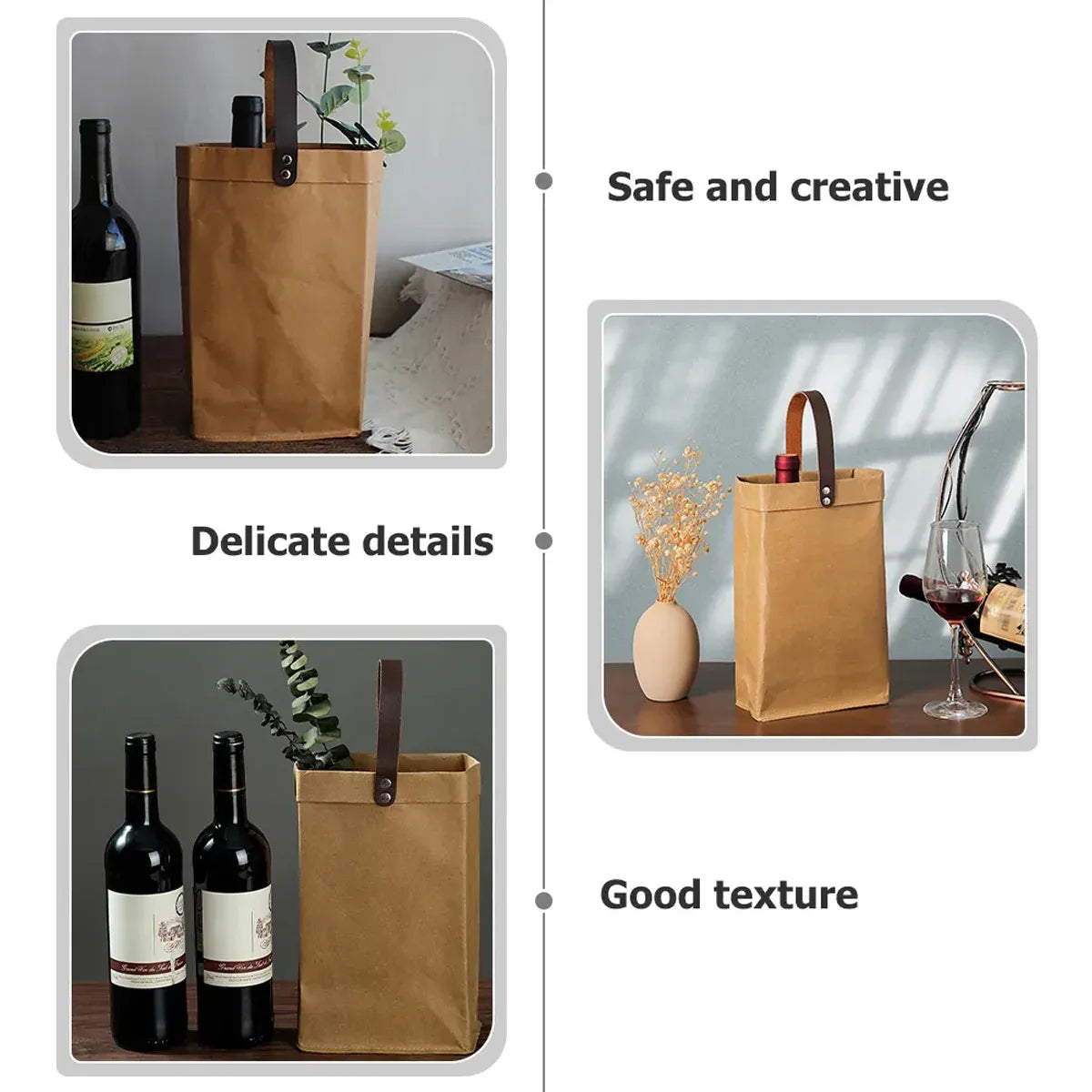 2PCS Kraft Paper Tote Bags with Handles Reusable for Grocery Store Shop Use - Kraft