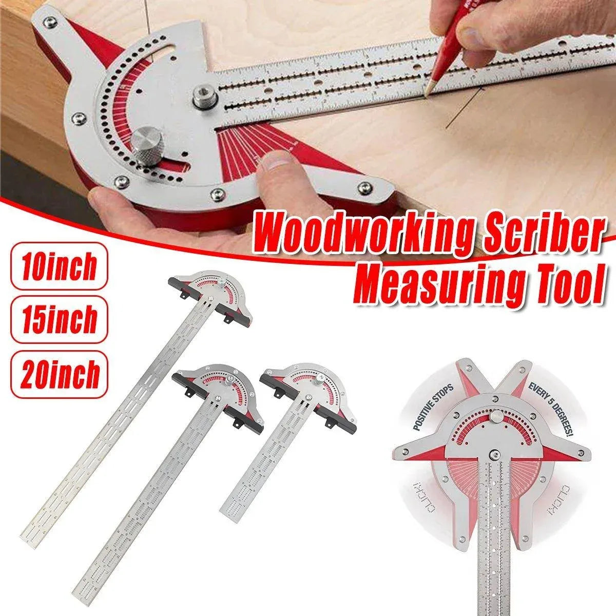 Woodworking Edge Ruler Protractor Angle Measuring Tool Carpenter - 15 inch