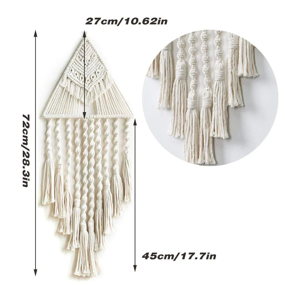 White Woven Tapestry Dreamcatcher Hanging Wall Decor Triangle Charm for Home