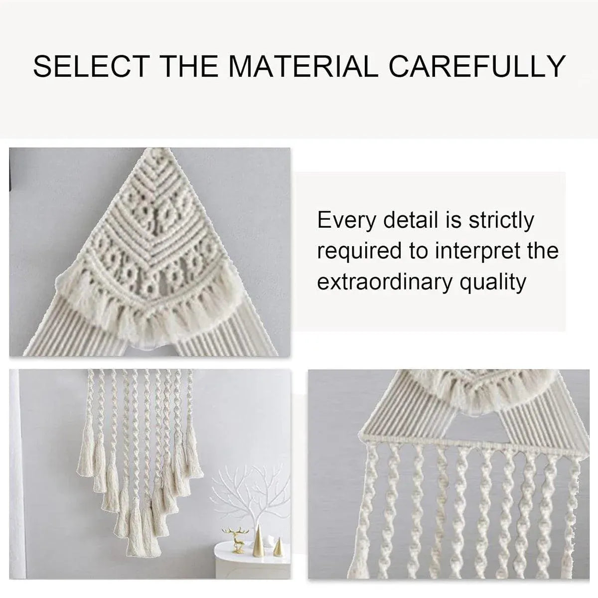 White Woven Tapestry Dreamcatcher Hanging Wall Decor Triangle Charm for Home