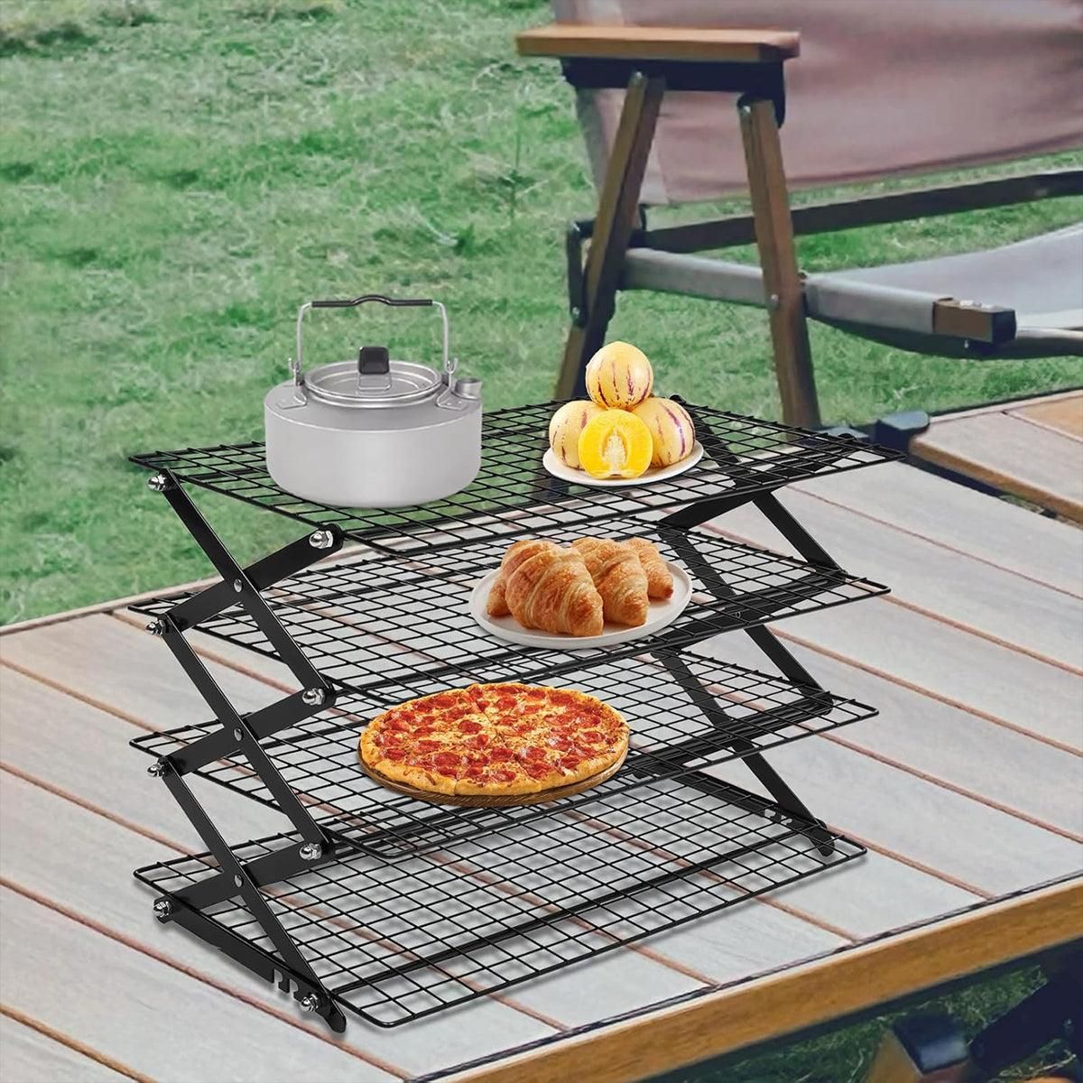 3/4 Tier Camping Dining Rack Iron Shelf Portable Picnic Rack Foldable Storage Table - 3 Layers