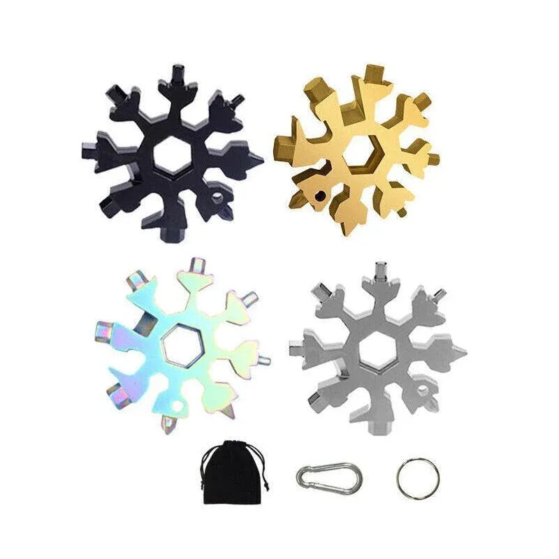 18 In 1 Stainless Multi-Tool Snowflake Keychain Wrench Screwdriver Bottle Opener - Silver