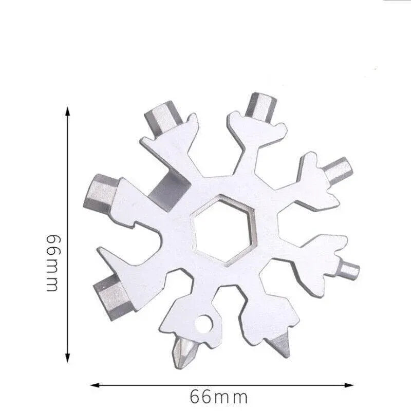 18 In 1 Stainless Multi-Tool Snowflake Keychain Wrench Screwdriver Bottle Opener - Silver
