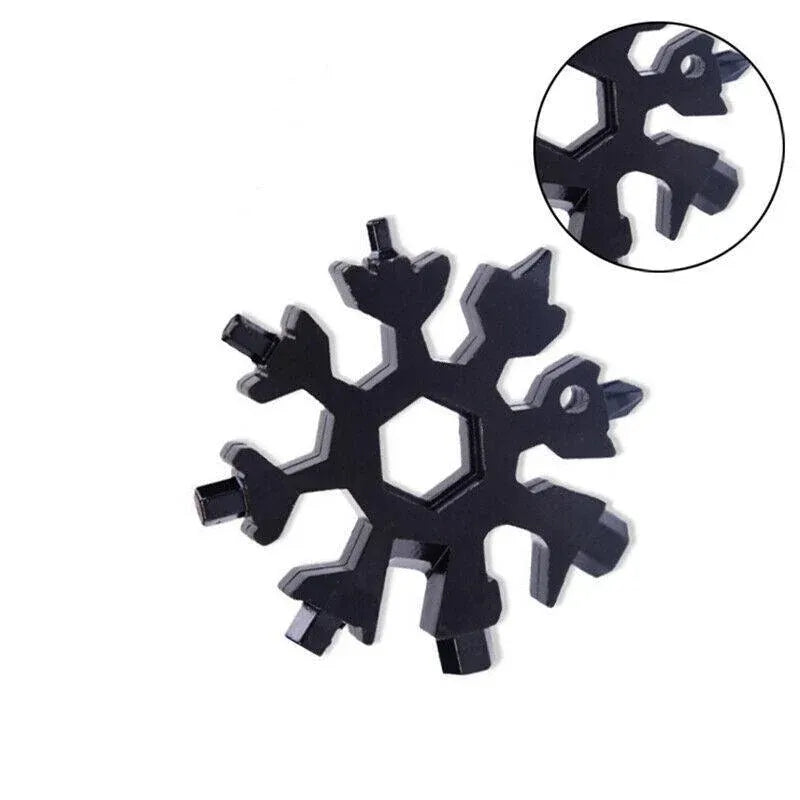 18 In 1 Stainless Multi-Tool Snowflake Keychain Wrench Screwdriver Bottle Opener - Silver
