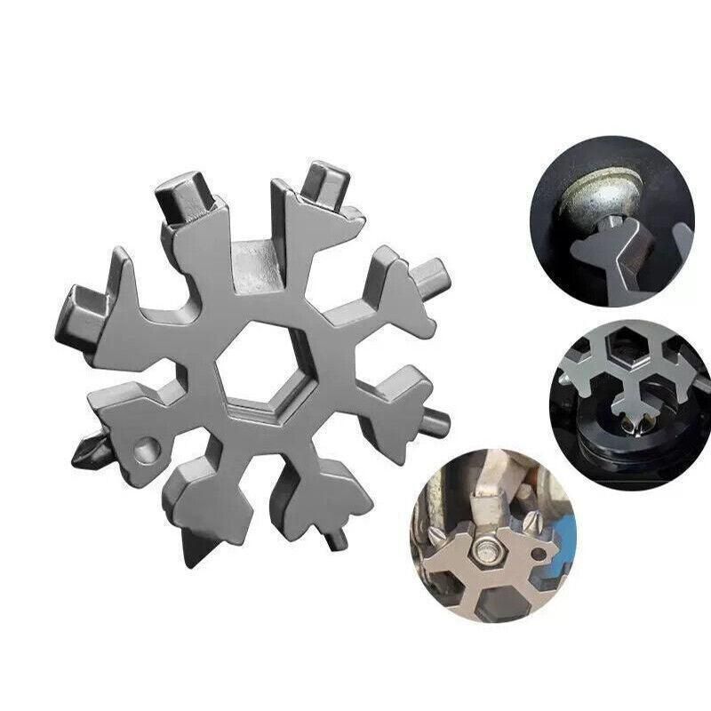 18 In 1 Stainless Multi-Tool Snowflake Keychain Wrench Screwdriver Bottle Opener - Silver