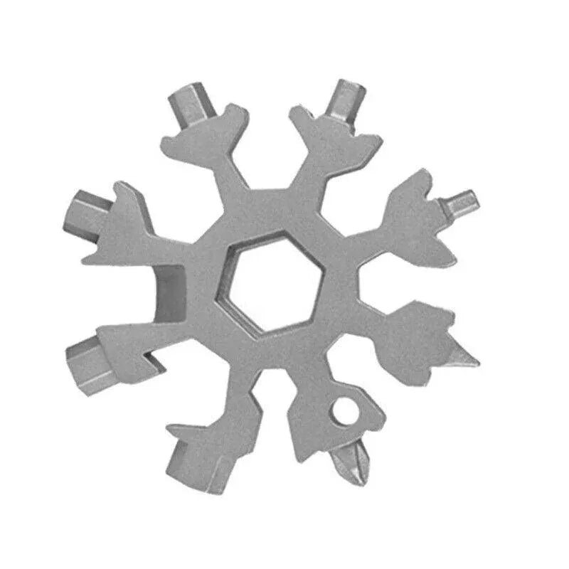 18 In 1 Stainless Multi-Tool Snowflake Keychain Wrench Screwdriver Bottle Opener - Silver