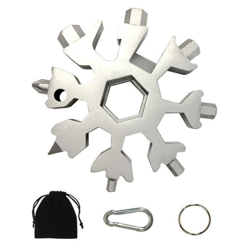 18 In 1 Stainless Multi-Tool Snowflake Keychain Wrench Screwdriver Bottle Opener - Silver