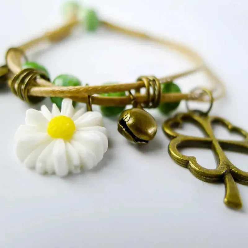 Flower Pendant Waxed Thread Rope Ceramic Beaded Wristband Bracelet Birthday Gift - Design 2