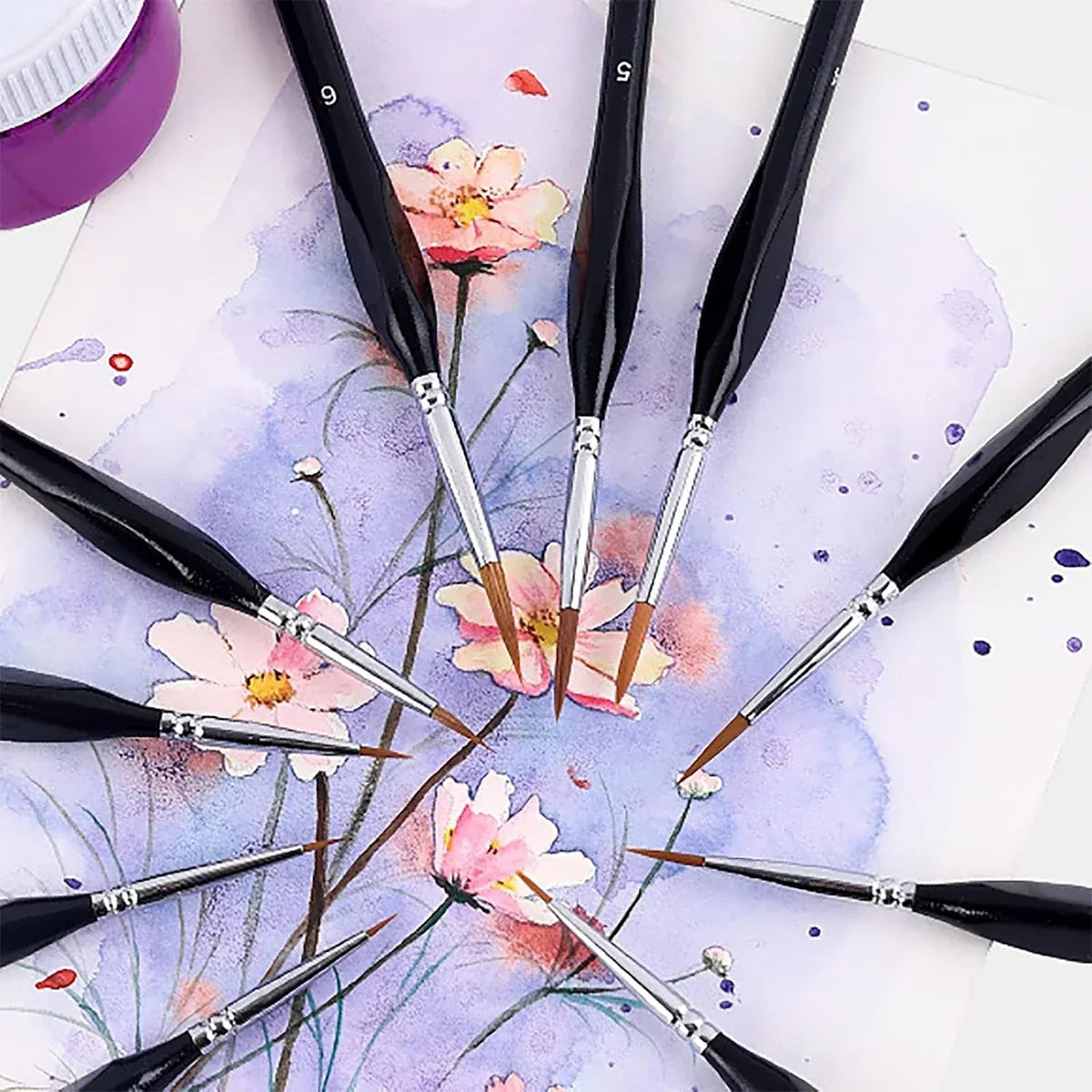 9PCS Fine Detail Paint Brush Set for Watercolour Gouache Acrylic Miniature Art