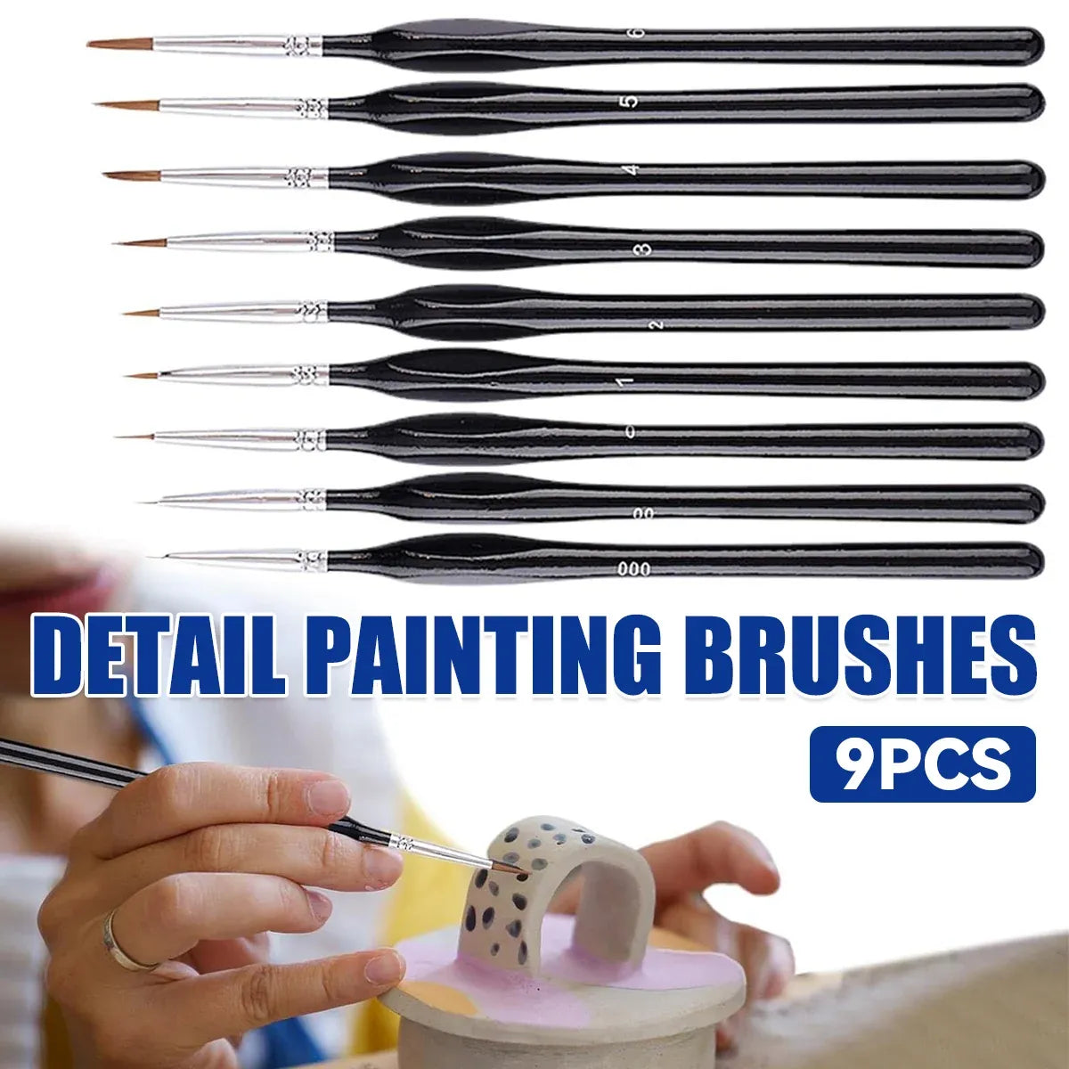 9PCS Fine Detail Paint Brush Set for Watercolour Gouache Acrylic Miniature Art