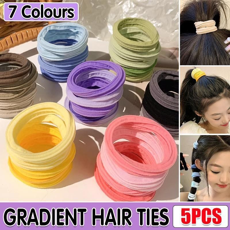 5PCS Girls Hair Bands Gradient Colour Rope Ring Elastic Hairband Ponytail Holder - Blue-5PCS