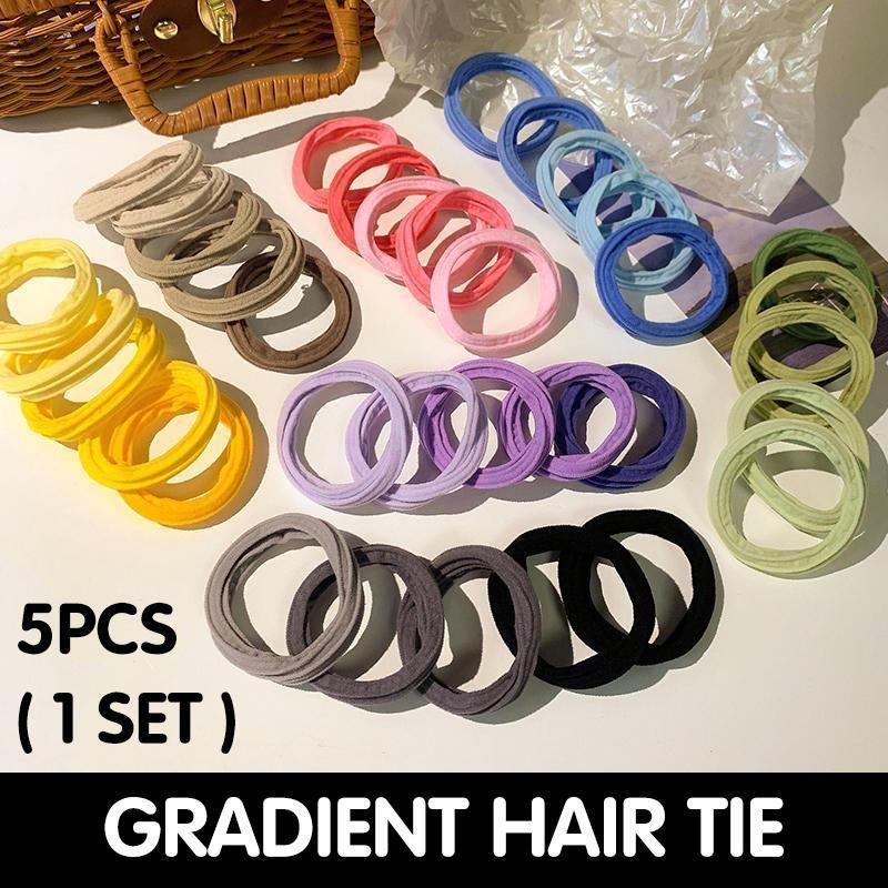 5PCS Girls Hair Bands Gradient Colour Rope Ring Elastic Hairband Ponytail Holder - Blue-5PCS