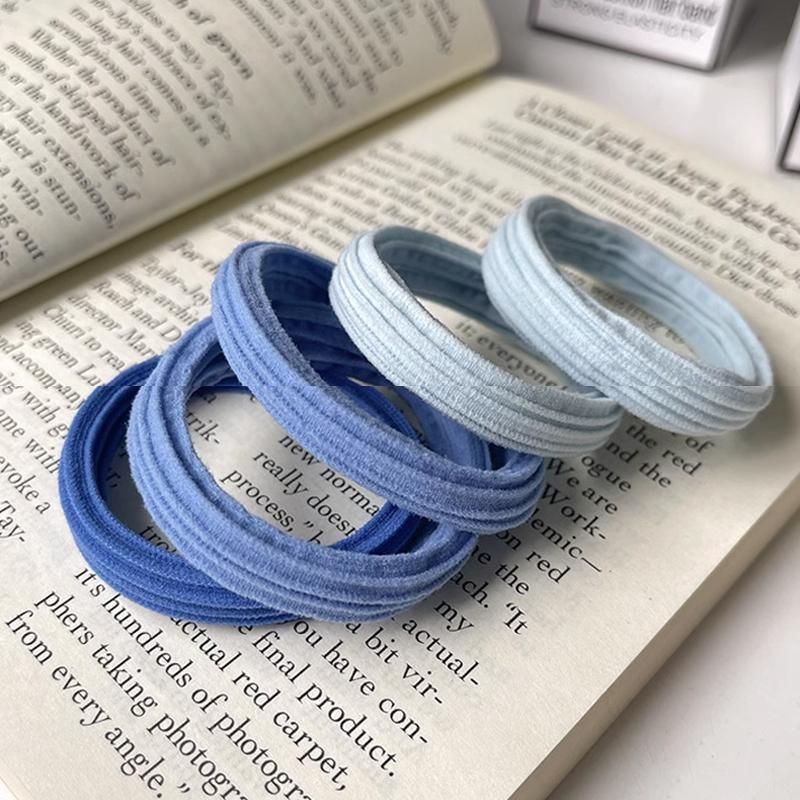 5PCS Girls Hair Bands Gradient Colour Rope Ring Elastic Hairband Ponytail Holder - Blue-5PCS