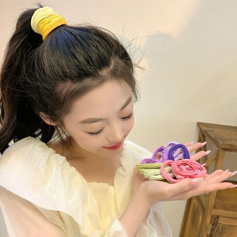 5PCS Girls Hair Bands Gradient Colour Rope Ring Elastic Hairband Ponytail Holder - Blue-5PCS