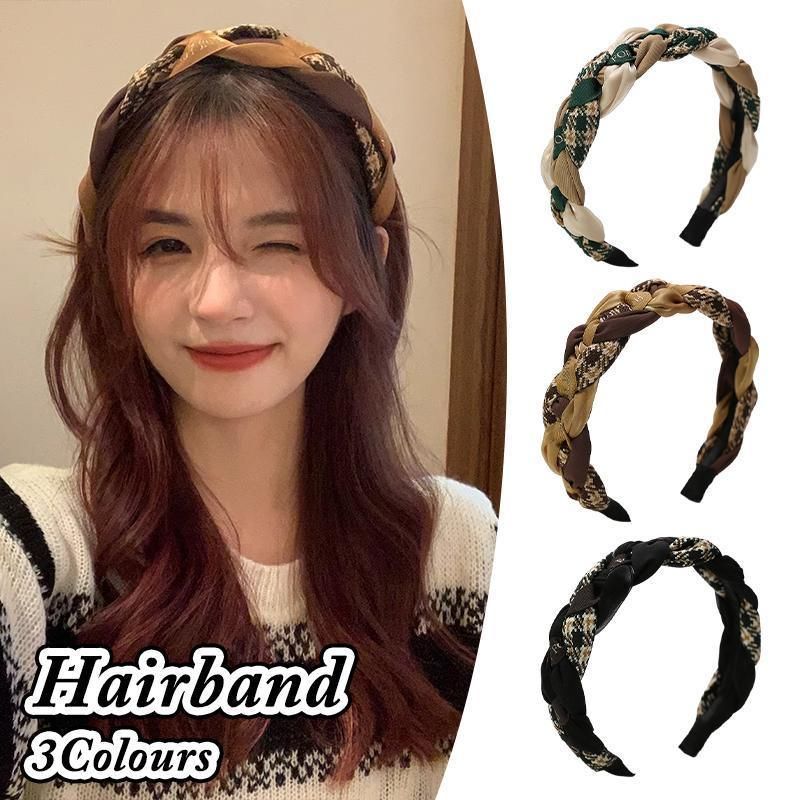 Women Retro Hair Hoop Fried Dough Twist Headband French College Style Hair Clip - Coffee