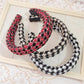 Women Plaid Headband Padded Hairband Wide Sponge Hair Hoop Band Head Decor - Light Khaki