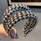 Women Plaid Headband Padded Hairband Wide Sponge Hair Hoop Band Head Decor - Light Khaki