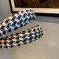 Women Plaid Headband Padded Hairband Wide Sponge Hair Hoop Band Head Decor - Light Khaki
