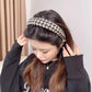 Women Plaid Headband Padded Hairband Wide Sponge Hair Hoop Band Head Decor - Light Khaki