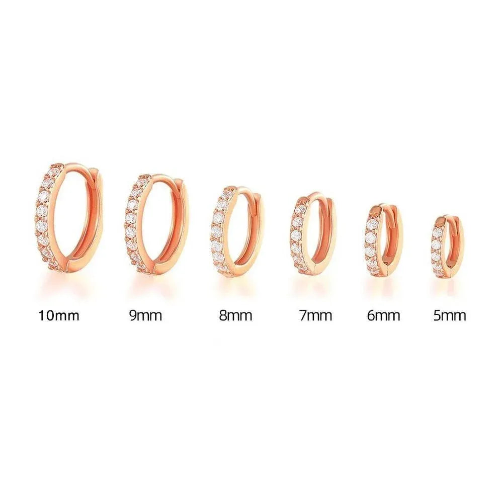 7sizes Hoop Earring Silver Zirconia Ear Huggie Hoop Cartilage Piercing Jewellery - Champagne-5mm