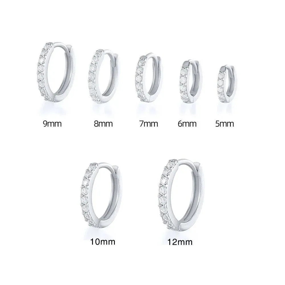 7sizes Hoop Earring Silver Zirconia Ear Huggie Hoop Cartilage Piercing Jewellery - Champagne-5mm
