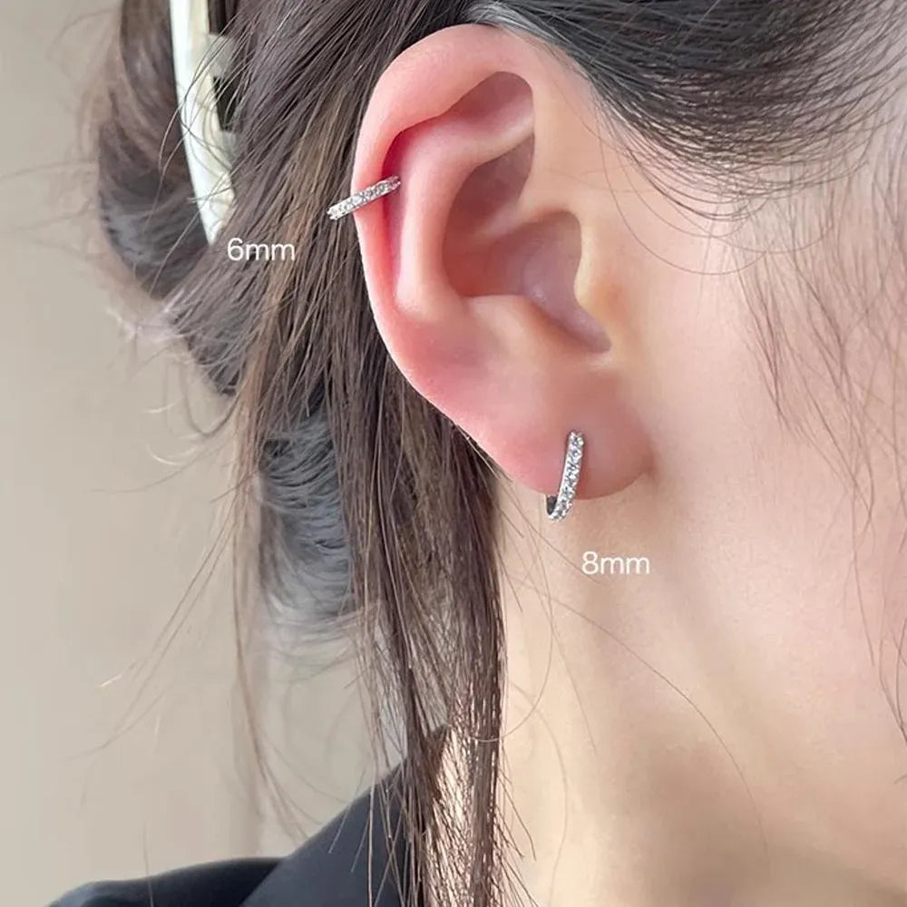 7sizes Hoop Earring Silver Zirconia Ear Huggie Hoop Cartilage Piercing Jewellery - Champagne-5mm