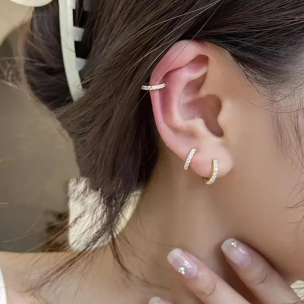 7sizes Hoop Earring Silver Zirconia Ear Huggie Hoop Cartilage Piercing Jewellery - Champagne-5mm