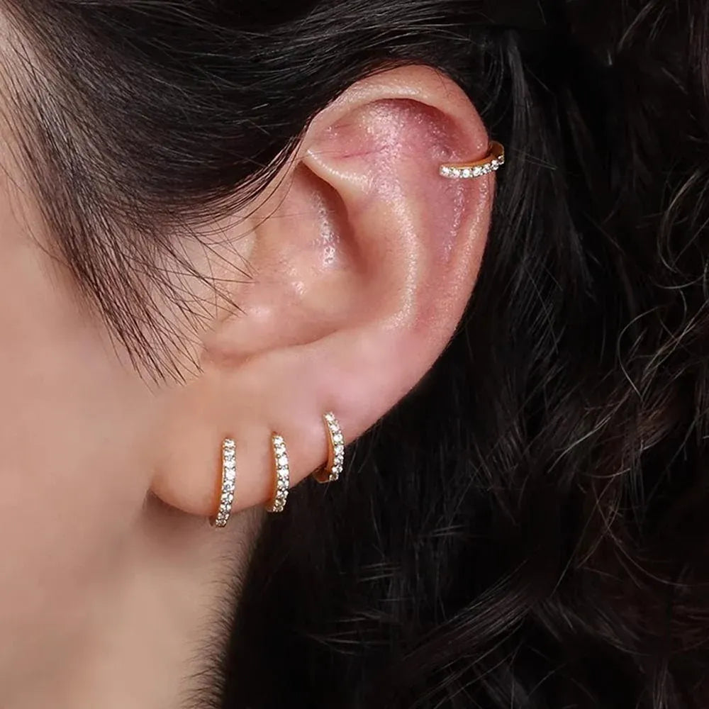 7sizes Hoop Earring Silver Zirconia Ear Huggie Hoop Cartilage Piercing Jewellery - Champagne-5mm