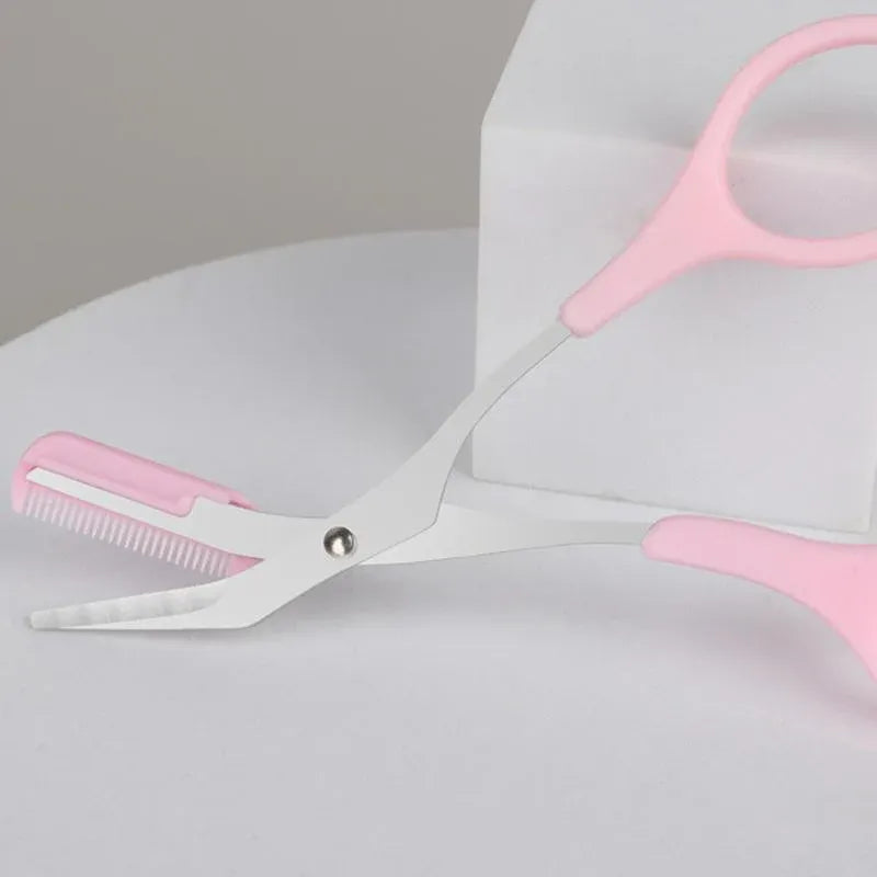 Eyebrow Trimmer Grooming Scissors Eyelash Thinning Shears Comb Brow Shaping Tool - Pink