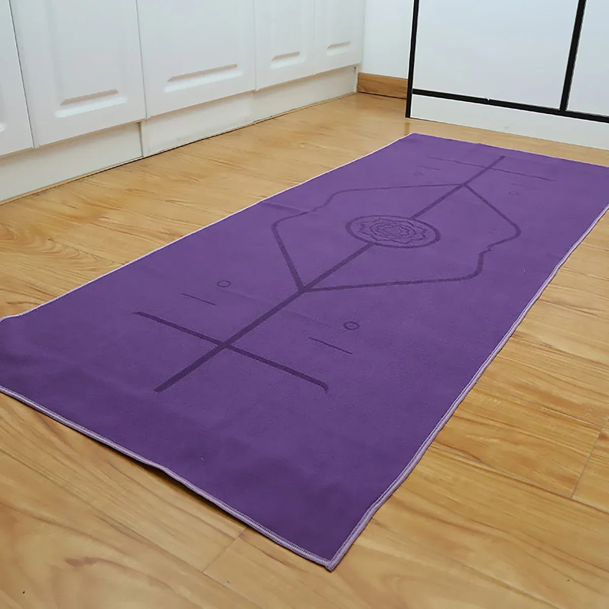 Portable Yoga Blanket with Body Position Line Non Slip Soft for Home Gym Studio - Blue
