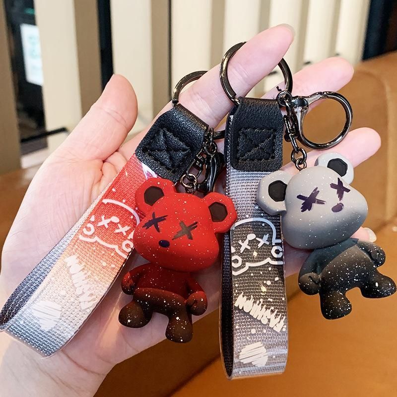 Car Keyring Animal Key Ring Lanyard Bear Keychain Gradient colour Bear Keychain - Green