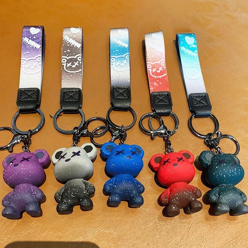 Car Keyring Animal Key Ring Lanyard Bear Keychain Gradient colour Bear Keychain - Green
